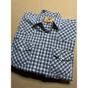 Vintage Cinch Mens Med Western Button‎ Down Shirt Miller Style Blue Plaid